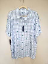 NEW Simply Southern Mens Short Sleeve Button Shirt Checks Palms Beachy L... - $18.00