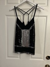 NWT Express Sz S Black Sequined Tank Camisole Racerback Spaghetti Strap Top (A1) - £23.33 GBP