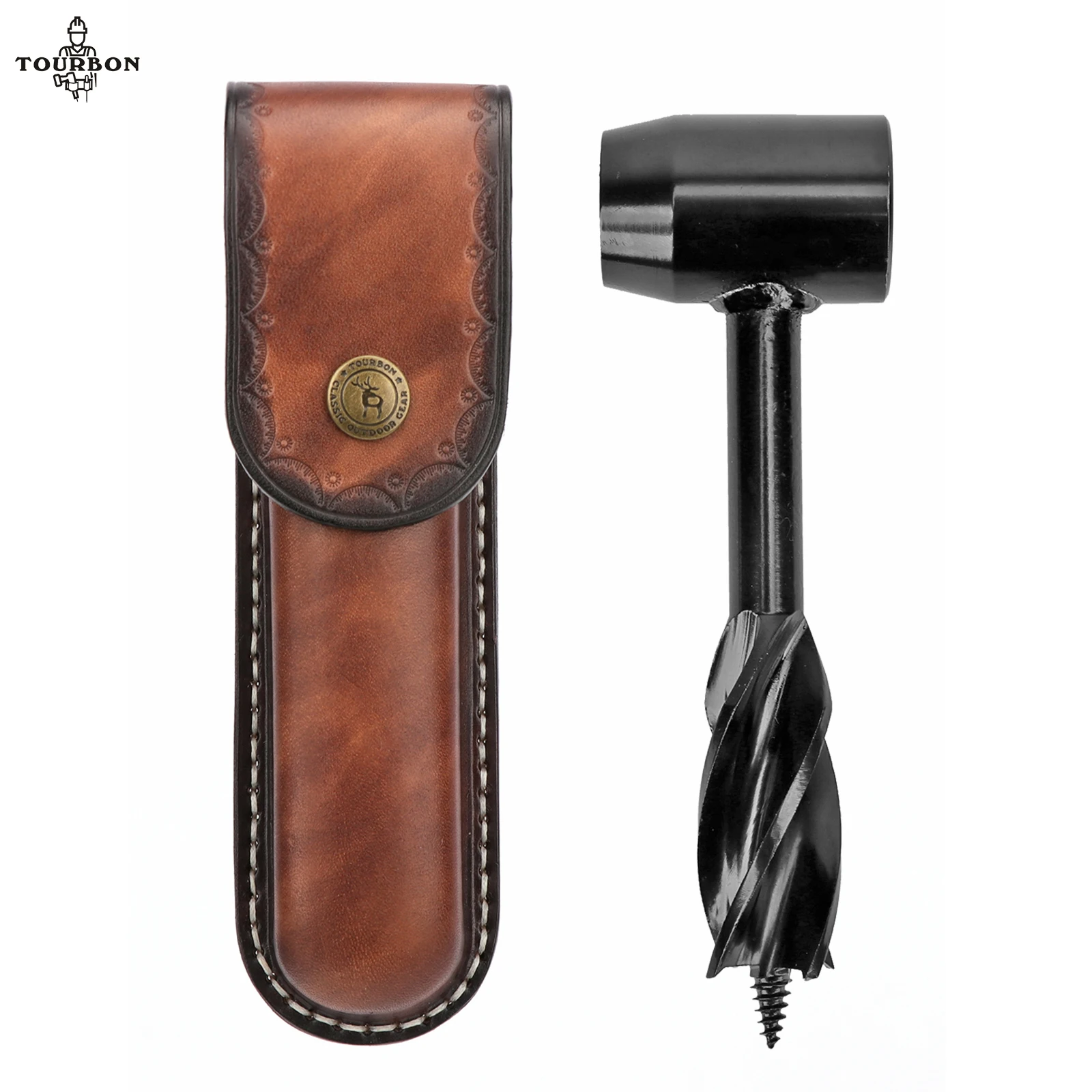 Tourbon Camping Tool Hand Auger Wrench with Leather Case for Belt  Survival Outd - £75.61 GBP
