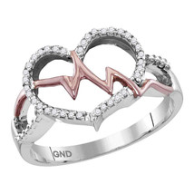 Sterling Silver Rose-tone Diamond Heartbeat Heart Love Fashion Ring 1/10 Cttw - £87.28 GBP