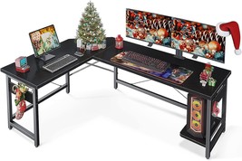 Coleshome 66&quot; L Shaped Gaming Desk, Corner Computer Desk, Sturdy Home, Black - £162.40 GBP