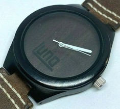 Luno Mens Dark Brown Solid Wood Leather Analog Quartz Watch Hours~New Battery - £10.64 GBP