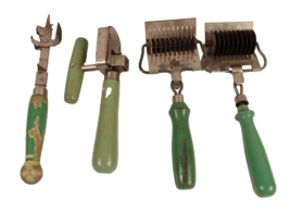 4 Green Handled Kitchen Tools Depression Era 1928 Antique - $19.99