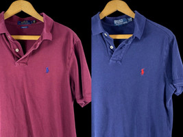 Ralph Lauren Polo Shirts Size Medium Adult Mens Burgundy Red &amp; Navy Blue... - £29.39 GBP