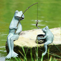 Large Aluminum Mama Frog And Baby Frog Fishing Garden Statue Pond Edge S... - £103.10 GBP