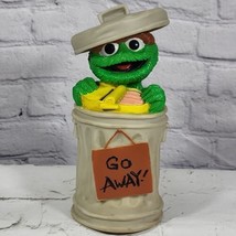 Vintage Sesame Street Oscar The Grouch Piggy Bank Garbage Can 9” Go Away  - $19.79