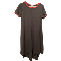 Lularoe Womens Carly T Shirt Dress Gray Ringer Neck High Low Stretch Poc... - £12.39 GBP