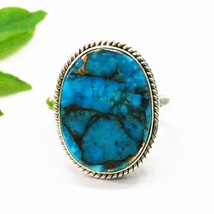 925 Sterling Silver Blue Copper Turquoise Ring Handmade Jewelry Gemstone Ring - £32.26 GBP