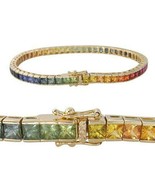 Multi-color Lab-Created Sapphires Luxury Tennis Bracelet in 925 Silver - 8&quot; - £144.41 GBP
