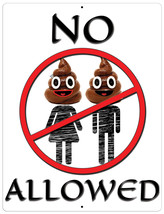 Funny Aluminum Sign No Poop Heads Allowed Man &amp; Woman Plaque Wall Decor 12&quot; x 9&quot; - £9.45 GBP