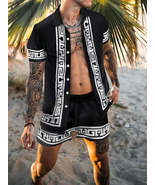 Men&#39;s Full Size Printed Button Up Top and Shorts Set Plus Size - $52.49