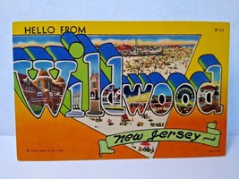 Greetings Hello From Wildwood New Jersey Postcard Large Letter Beach Town NJ - £9.41 GBP