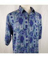 Vintage Shah Safari Men&#39;s Rayon Button Down Shirt Short Sleeve Large Blu... - £19.61 GBP