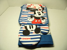 Disney Mickey Mouse Stripes 3 Piece Kitchen Set Dish Towel Pot Holder Oven Mitt - £18.29 GBP