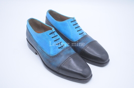 Handmade Leather shoes blue patina lace up Shoes Genuine Leather Custom ... - $170.99