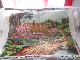 Vintage made in France D.M.C. needlepoint canvas, Ma Chaumiere, 20&quot; by 16&quot; - £39.62 GBP