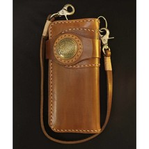 Handmade Long Leather Chain Bifold Wallet, Mens leather Motorcycle Long wallet   - £51.84 GBP