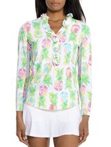 NWT G LIFESTYLE Ananas Green Pineapple Double Ruffle Long Sleeve Golf Shirt L XL image 2