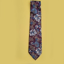 Van Heusen Men Dress Neckware Red Tie Floral Print  10% Silk 59&quot; L 3.75&quot;... - £4.74 GBP