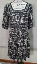 Apt. 9 Sheath Dress Womens Medium Black White Geo Print 3/4 Sleeve Square Neck - £14.74 GBP