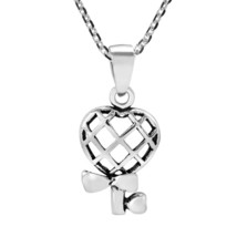 Cute Lollipop Key with Heart Grid Pattern Sterling Silver Pendant Necklace - £10.27 GBP
