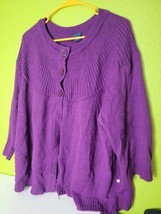 VTG Basic Edition Sweater Womens Purple Long Sleeve Button Neck Cape Preppy Knit - £13.60 GBP