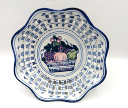 Amsel Hamburg Vintage Blue &amp; White Pottery Pierced Basket Bowl Candy Fru... - $34.81 CAD