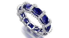 Blue Sapphire Gem ring 14 Karat Gold Eternity Band November Birthstone Matching  - £1,952.64 GBP