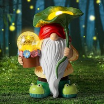 Garden Gnomes Decor Clearance, Solar Gnomes Statues Hold Magic Orb With Led Ligh - £34.84 GBP