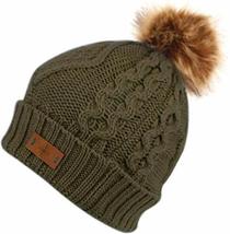 Solid Hunter Green - Beanie Women&#39;s Winter Fleece Fuzzy Lined Knitted PomPom - £20.54 GBP