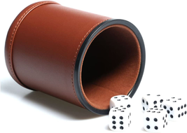 Leather Dice Cup Set Felt Lining Quiet Shaker with 5 Dot Dices for Farkle Yahtze - £11.43 GBP