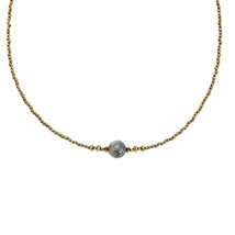 Charming Luminous Round Labradorite Fashion Gold Beads Sterling Silver Necklace - £15.37 GBP
