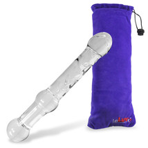 LeLuv Glass Dildo Curved Textured Shaft, Pointed Tip, Bead Handle &amp; Padded Pouch - £19.89 GBP