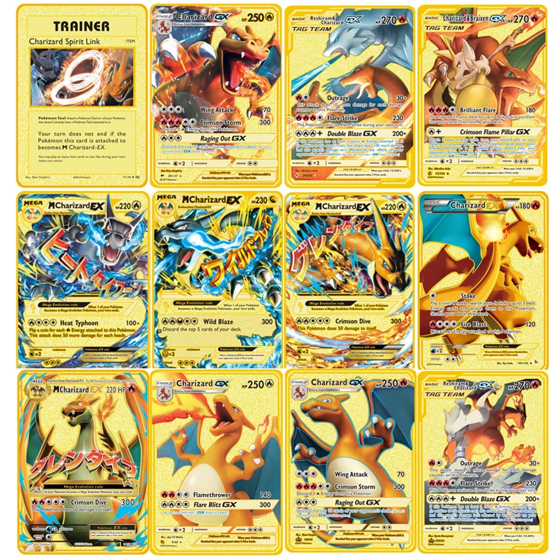 Pokemon 27 Styles Charizard Boss VMAX GX MEGA Gold Metal Card Super Game - £7.97 GBP