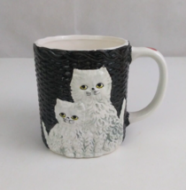 Vintage Textured With Momma &amp; Baby White Persian Cats 3.75&quot; Coffee Cup - £9.32 GBP
