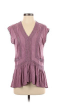 Ann Taylor Pink Linen BlendTee Size small Lace Peplum Hem Short Sleeve - £15.02 GBP