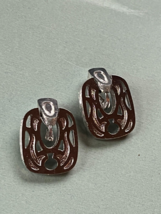 Monet Signed Cut-Out Large Rounded Rectangle Silvertone Doorknocker Clip Earring - £11.69 GBP