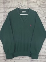Izod Golf V-Neck Sweater Soft Crest Emblem Green Men&#39;s Sz Lg Vintage!! Usa Made! - £13.65 GBP