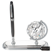 Highly Polished Chrome Plated Executive Globe Pen Desk Set by Matashi - $44.99
