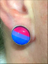 LGBT Pride LGBTQ Bisexual Flag Colours Glass Dome Cabochon Stud Earrings 1.3 cm - £4.25 GBP