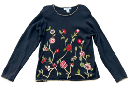 Vintage Arriviste Beaded Black Floral Holiday Cardigan Sweater Womens Me... - £15.72 GBP