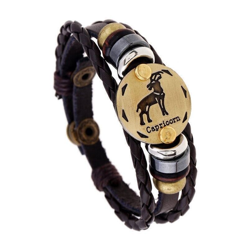 Primary image for Unisex Leather Wristband Bracelet - Zodiac Horoscope Birth Sign CAPRICORN