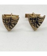 Vintage Renaissance Cufflinks Gold Tone .75&quot; Shield Design Embossed Axe ... - £9.67 GBP