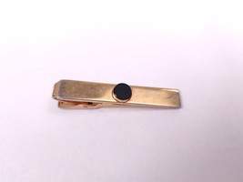 ✅ Vintage Men Neck Tie Clasp Bar Clip Black Onyx Mid Century Gold Tone Plate - £5.81 GBP