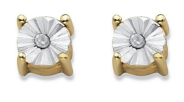 ROUND DIAMOND ACCENT STUD EARRINGS GP 14K GOLD STERLING SILVER - £70.81 GBP