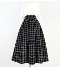 Winter Black Tweed Midi Skirt Black A-line Midi Pleated Skirt Holiday Outfit