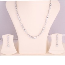 45CT Multi Cut Zircon Diamond 17&quot; Tennis Necklace Earrings Set in 14K Gold Over - £229.56 GBP
