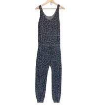 Monrow Womens S Animal Print Jogger Jumpsuit French Terry Stretch Black Gray Mob - £31.03 GBP