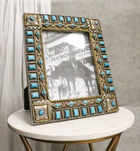 Rustic Western Turquoise Gems Geometric Patterns Ropes Picture Frame 8&quot;X10&quot; - £31.37 GBP