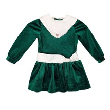 Vtg 90s Rose Cottage Girl&#39;s 4 Green Velvet Drop Waist Dress, Holiday Christmas - £14.97 GBP